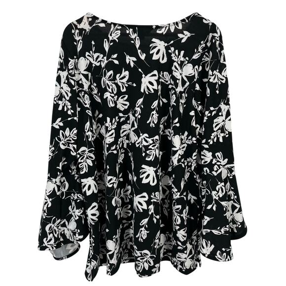 Slim Factor Investments Floral Print Rhinestone Neckline Shirt Plus Sz 1X - Picture 4 of 7